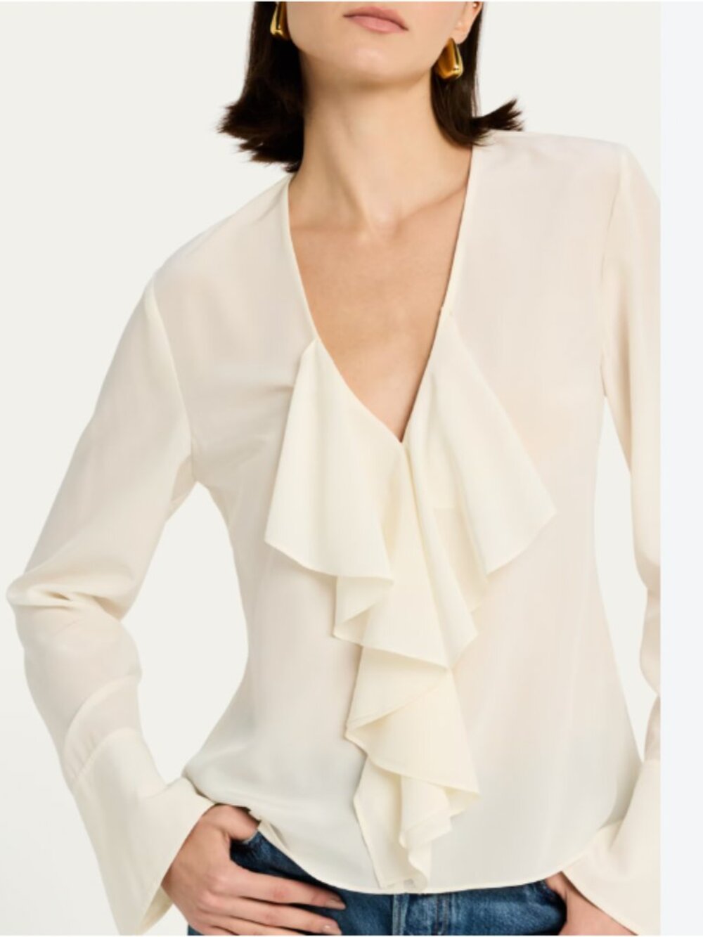 FRAME Silk Ruffle V-Neck Blouse Size Small NWT